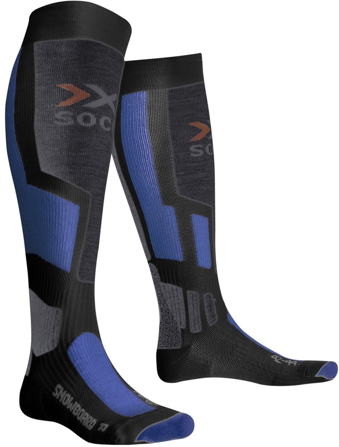 XBionic Snowboarding Socks, UK 89.5, Anthracite/Azure